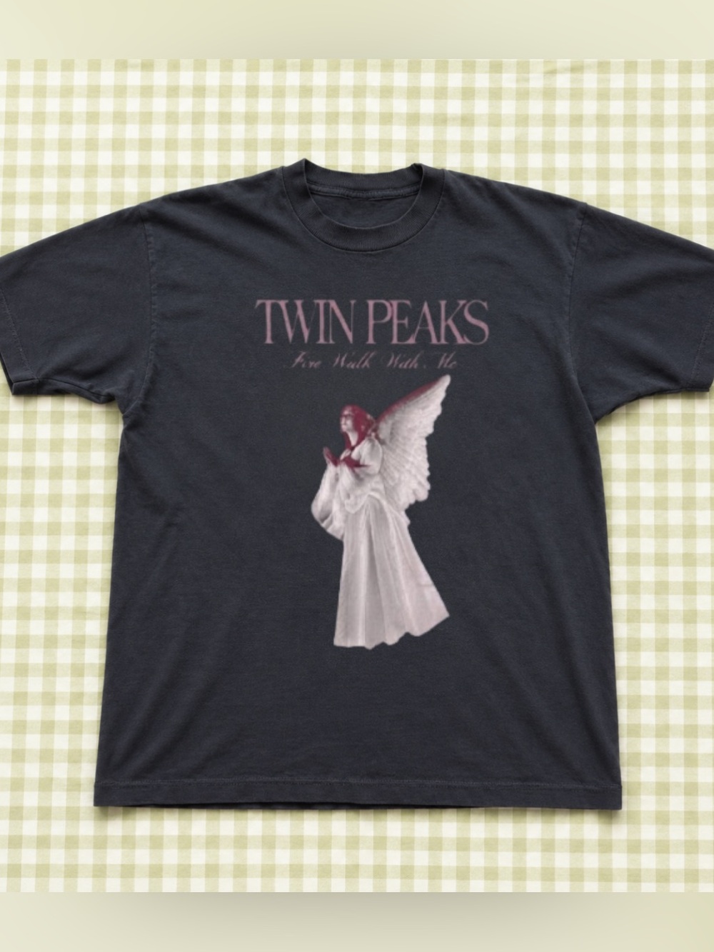 Retro Gildan Twin Peaks Black Graphic Tee with Angel Print